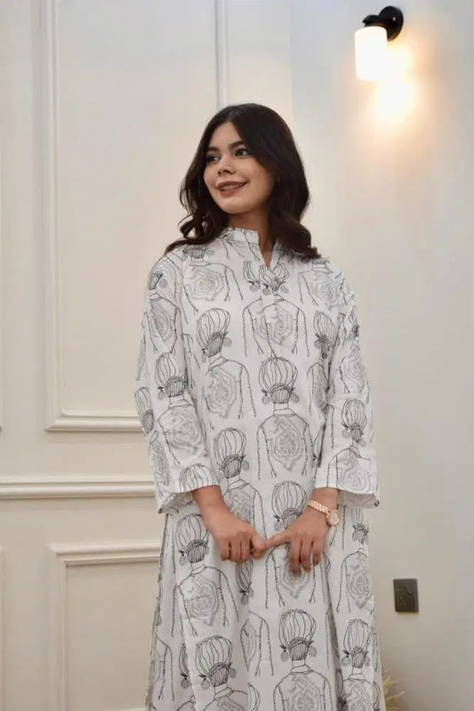 2 Pcs Women's Stitched Linen Printed Shirt And Trouser